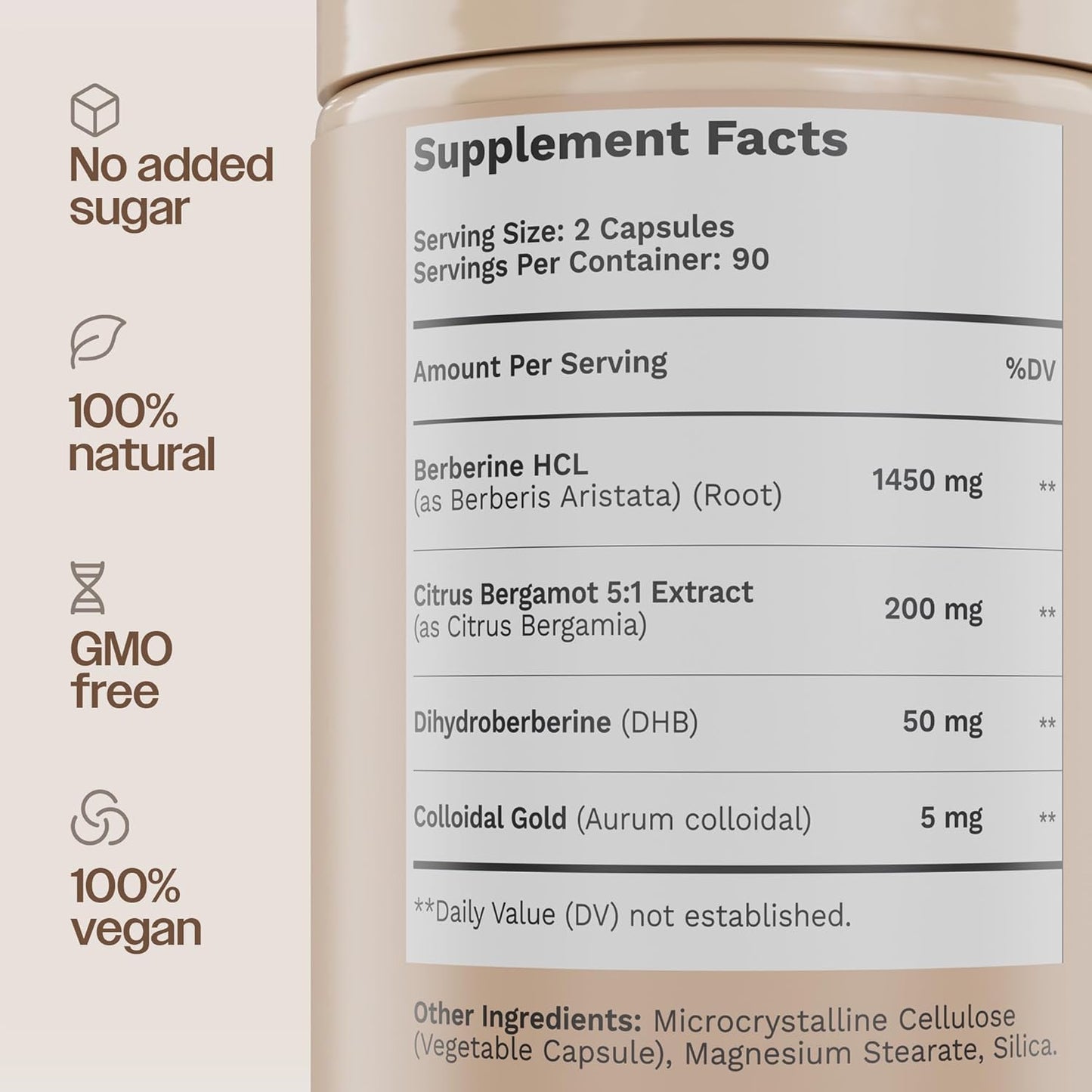 Ultra High Potency Berberine Complex Supplement with Citrus Bergamot, Colloidal Gold & Berberine Hcl - 180 Veggie Capsules