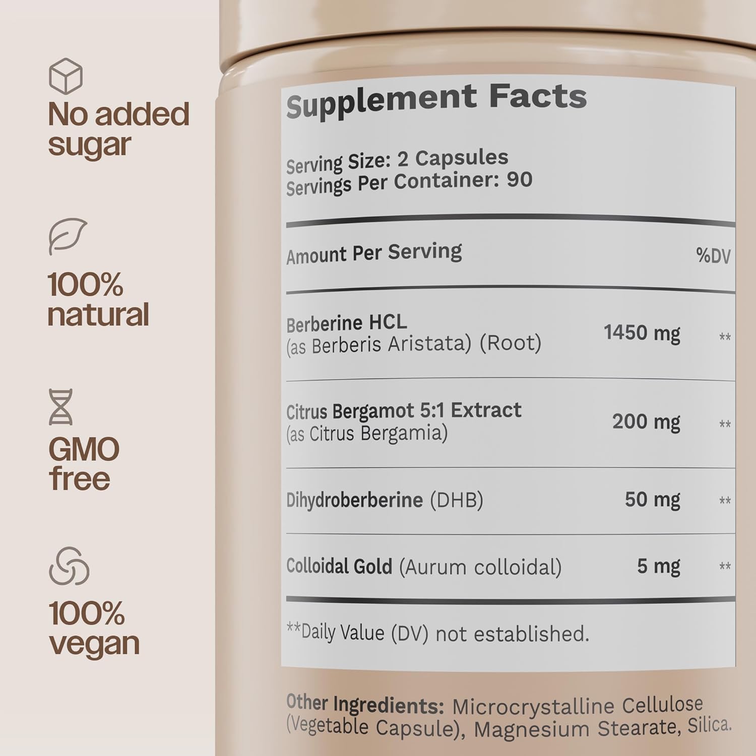 Ultra High Potency Berberine Complex Supplement with Citrus Bergamot, Colloidal Gold & Berberine Hcl - 180 Veggie Capsules