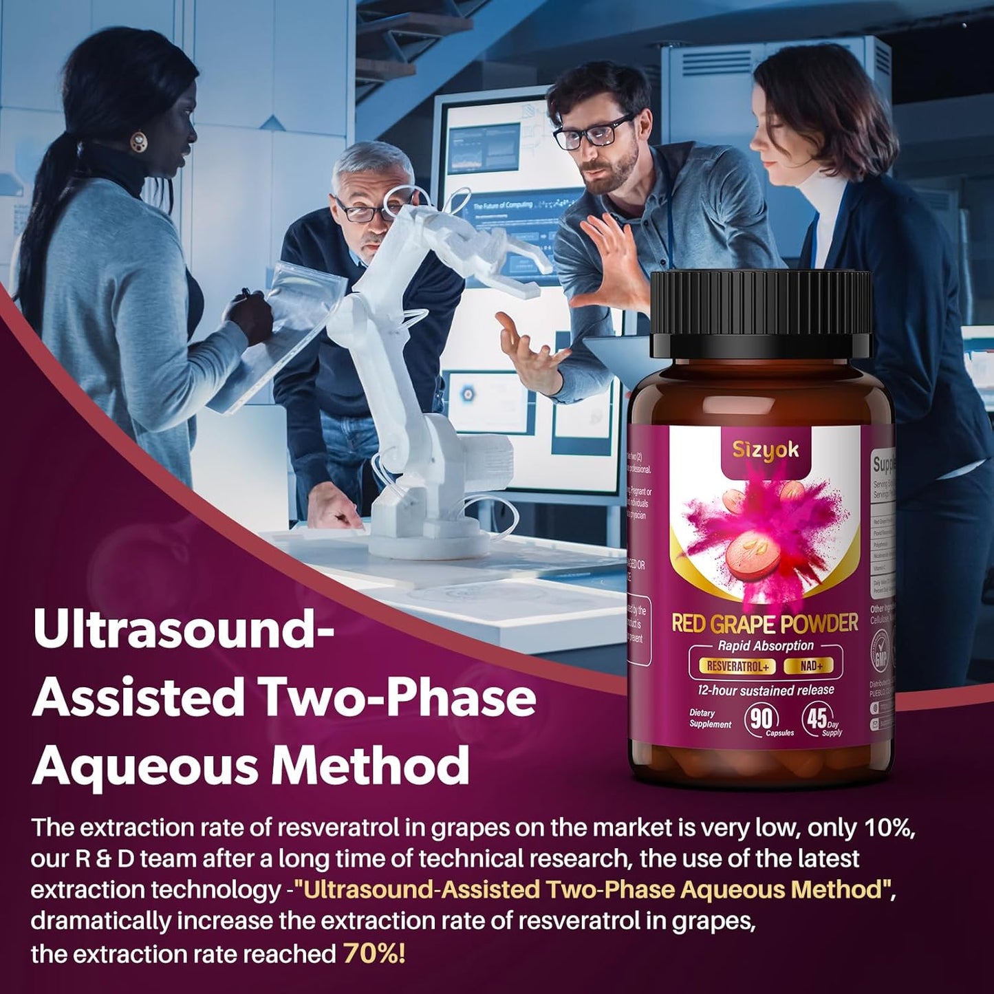 Ultra High Purity Sizyok Piceid Resveratrol Supplement with NAD+ Cell Regenerator for Heart Health and Metabolism, Red Grape Powder, 45 Day Supply