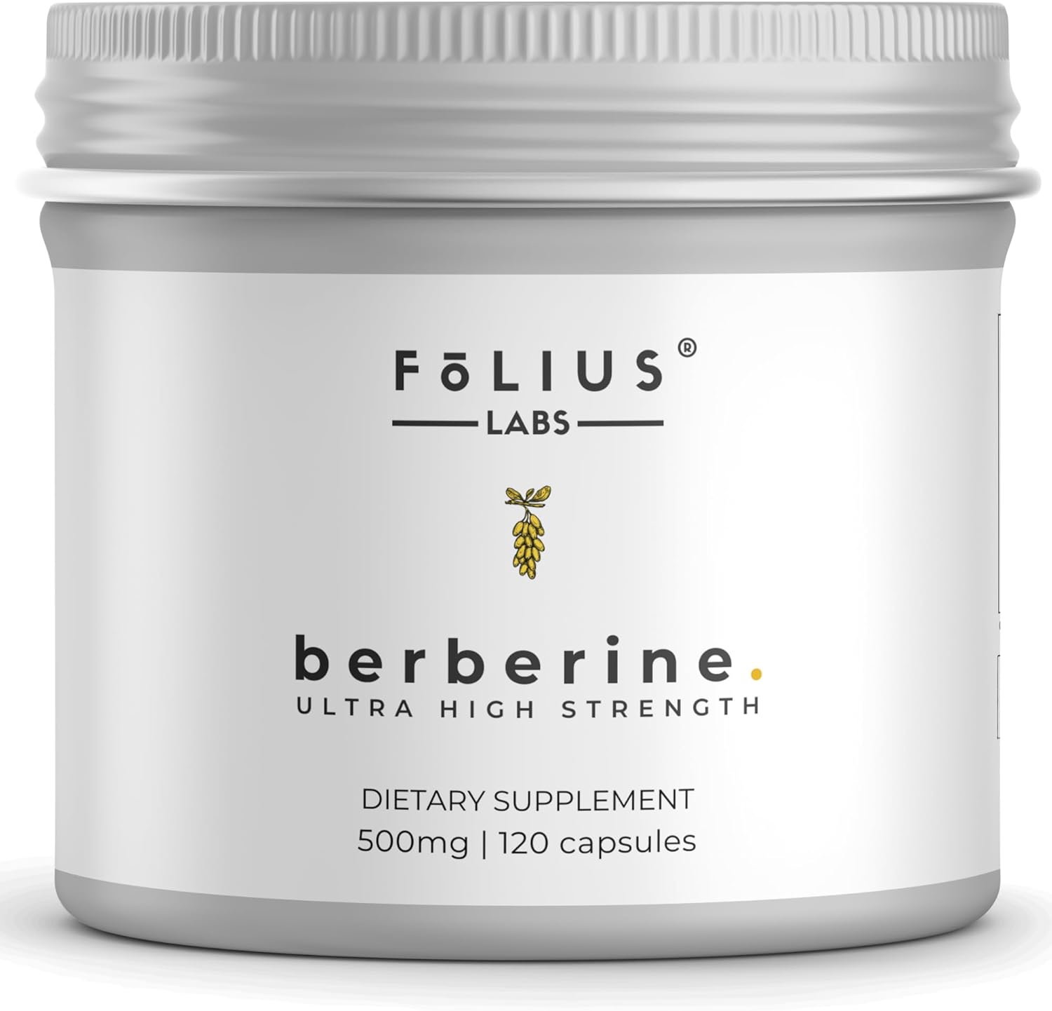 Ultra High Strength Berberine HCl 97% Supplement - 500mg Pure Berberine - 120 Capsules by FOLIUS LABS