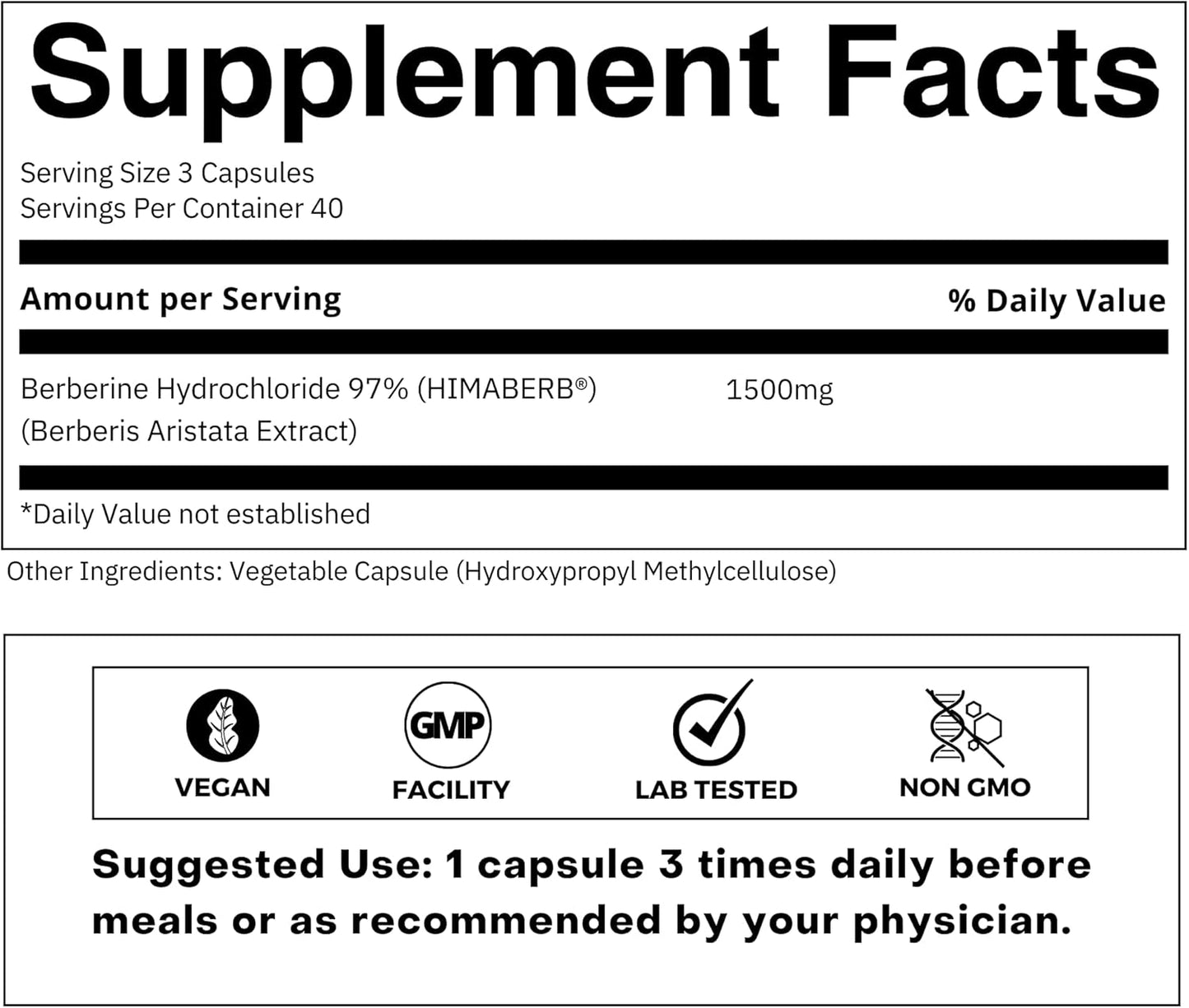 Ultra High Strength Berberine HCl 97% Supplement - 500mg Pure Berberine - 120 Capsules by FOLIUS LABS