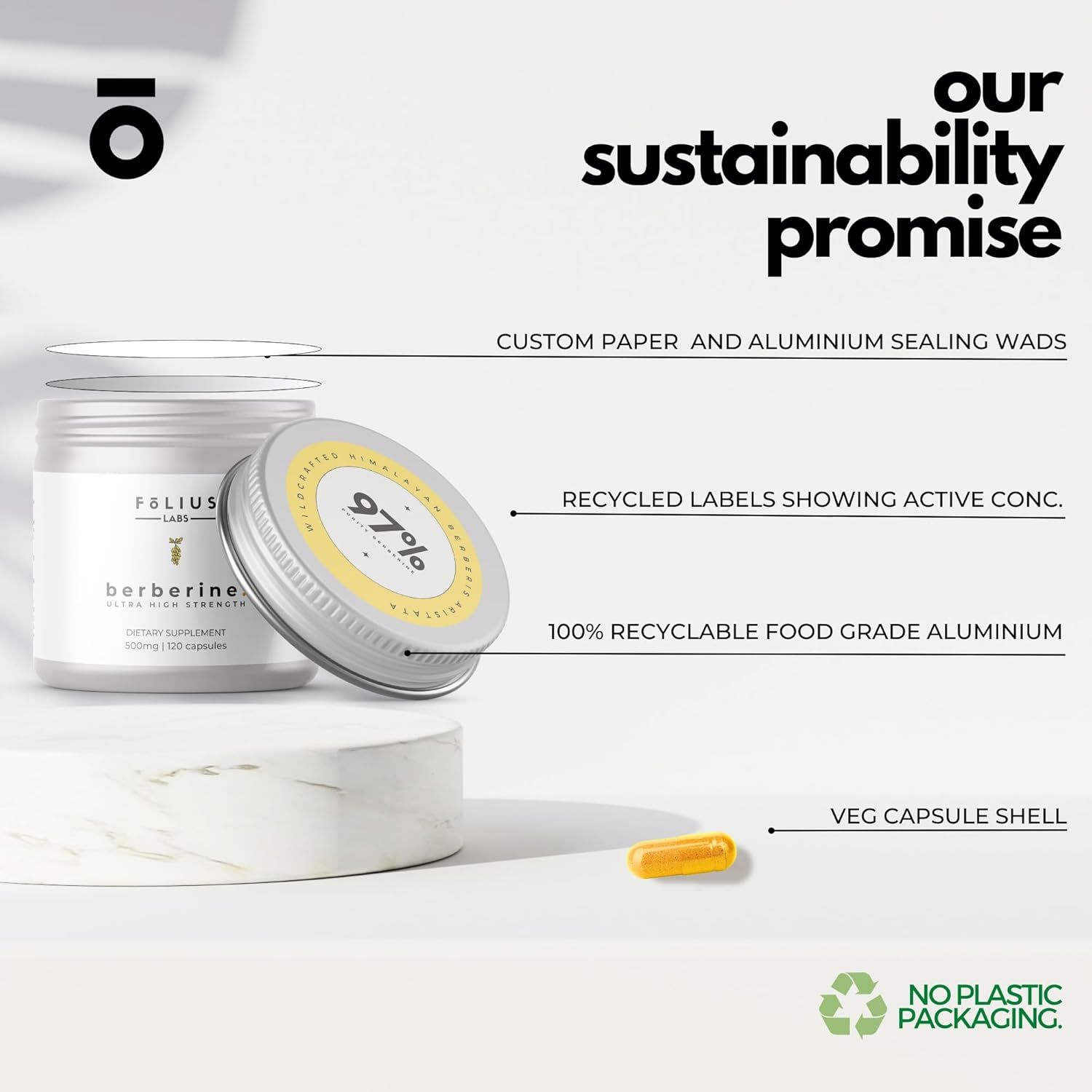 Ultra High Strength Berberine HCl 97% Supplement - 500mg Pure Berberine - 120 Capsules by FOLIUS LABS