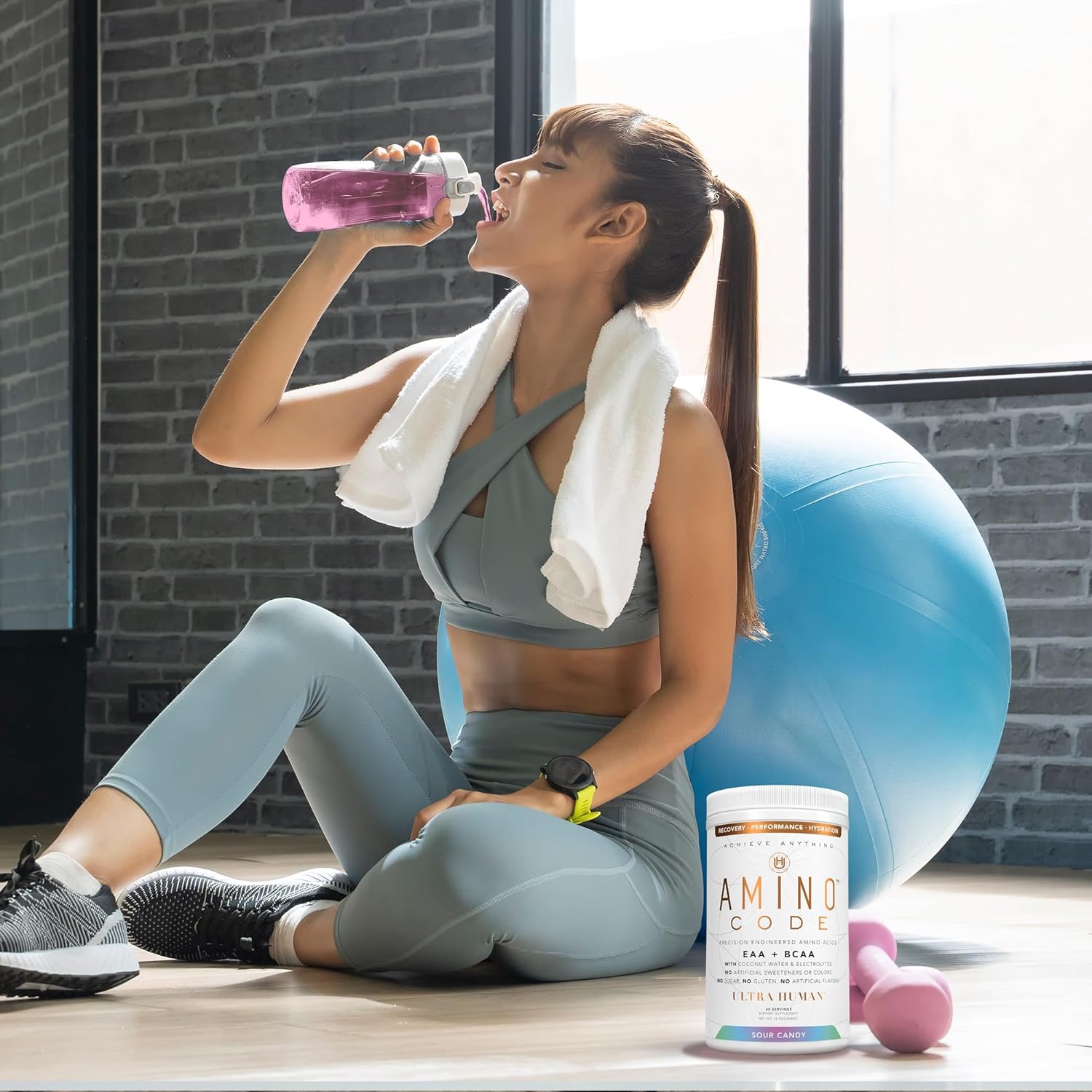 Ultra Human Amino Code: Fast Hydration Workout Recovery Drink - Sour Candy Flavor, Clean Formula with Essential Amino Acids, BCAAs, and Coconut Water Electrolytes - 40 Servings