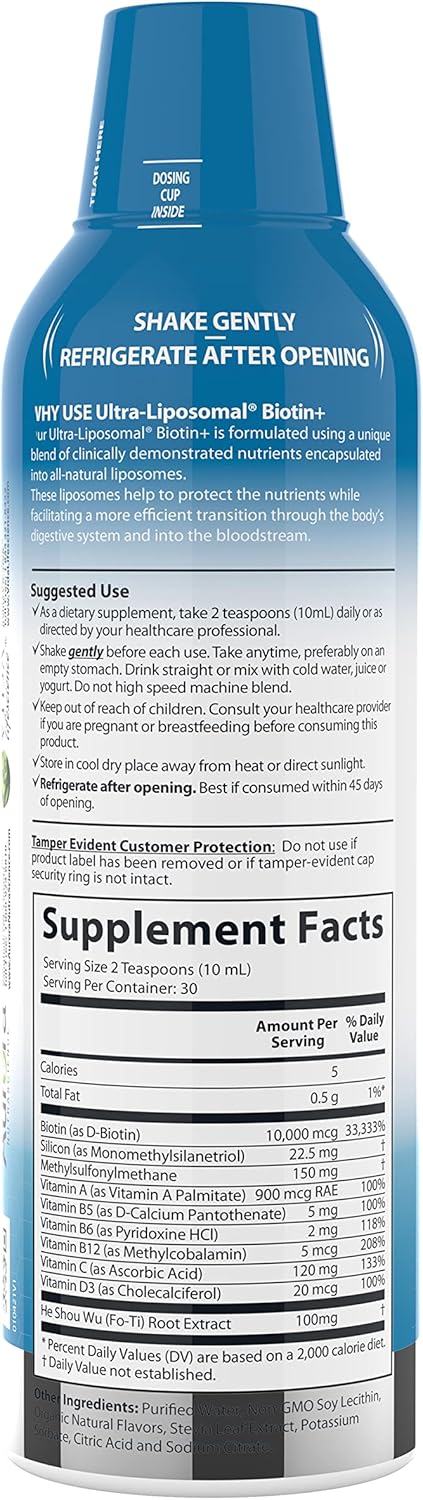 Ultra-Liposomal Biotin 10,000mcg for Hair, Skin & Nails - Collagen Boost - 10 fl oz - BoostGo Australia