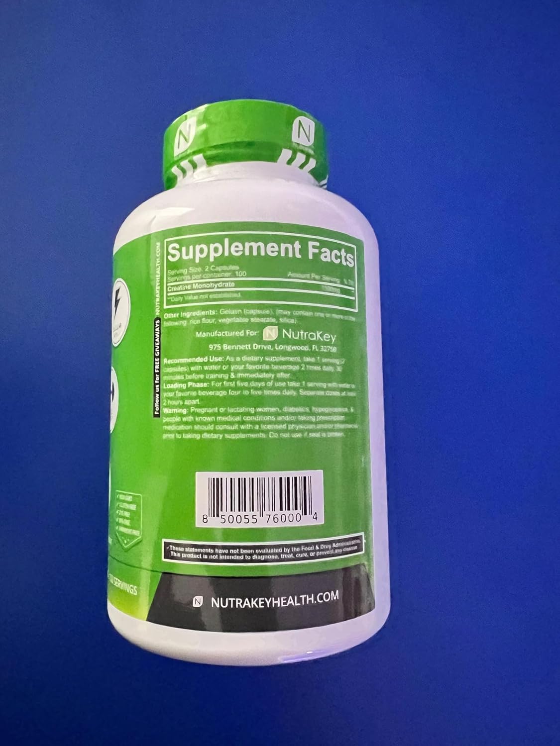 Ultra-Micronized NutraKey Creatine Monohydrate Capsules - 100 Servings (200 Capsules) for Optimal Bioavailability