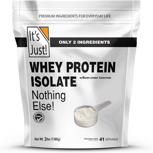 Ultra Premium Grass-Fed Whey Protein Isolate, Unflavored, 90% Protein, USA-Made, rBGH/RBST-Free, 3lb - Low Carb, No Added Sugar