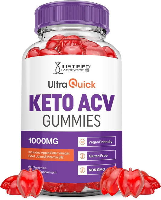 Ultra Quick Keto ACV Gummies - Advanced Formula with Pomegranate & Beet Juice - Vegan & Non GMO - 60 Gummies