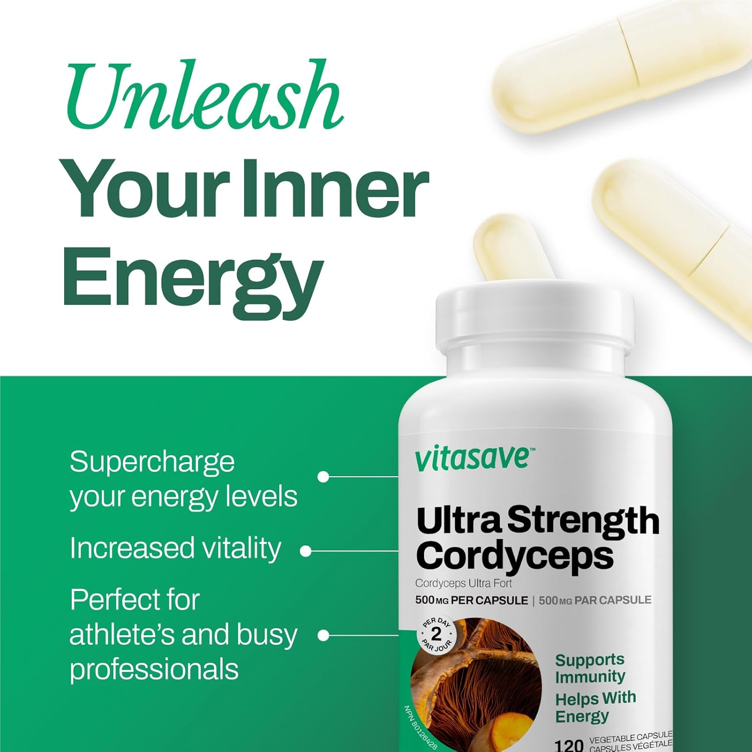 Ultra Strength 1000mg Cordyceps Mushroom Capsules for Natural Energy and Endurance Support - Non-GMO, Gluten-Free - 60 Day Supply