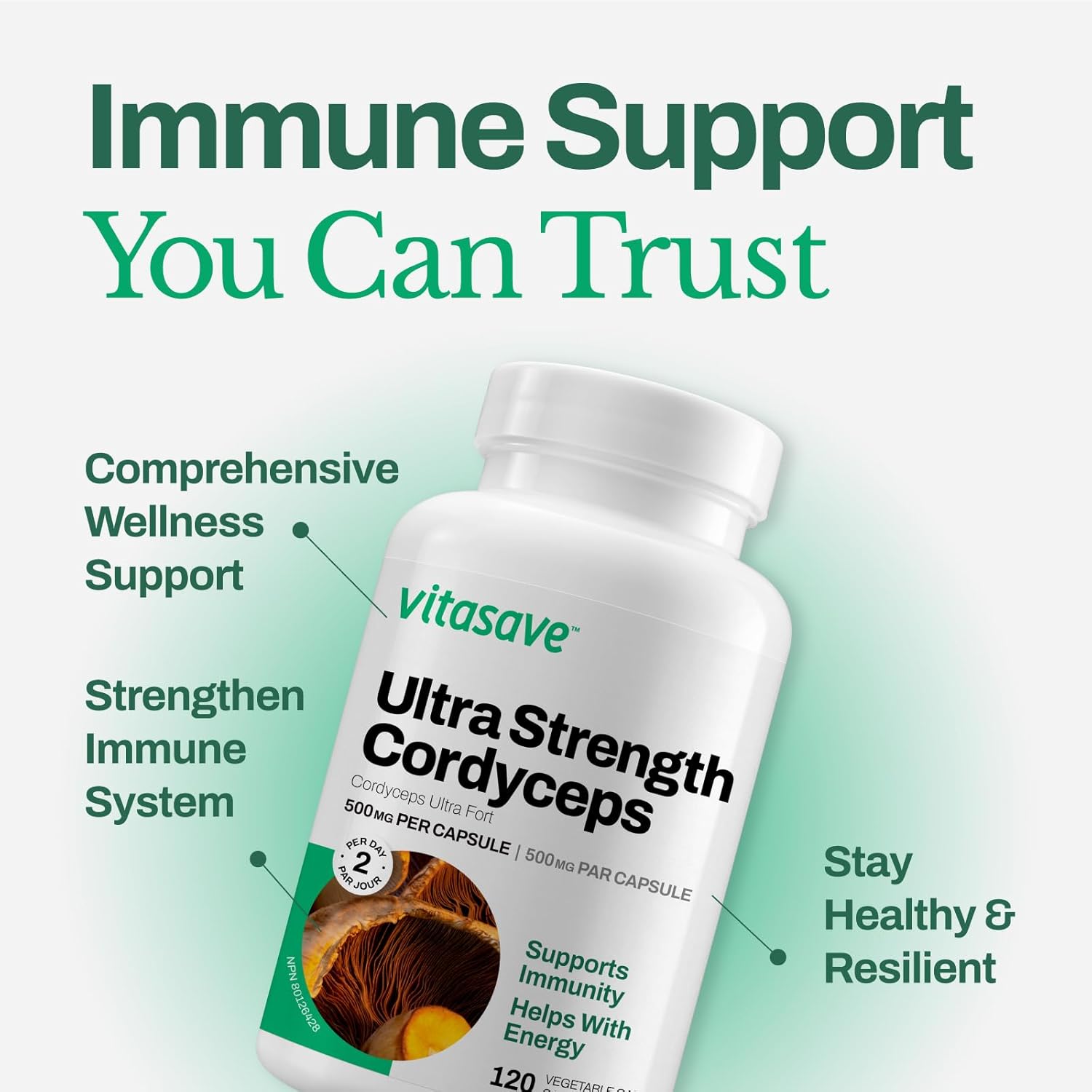 Ultra Strength 1000mg Cordyceps Mushroom Capsules for Natural Energy and Endurance Support - Non-GMO, Gluten-Free - 60 Day Supply