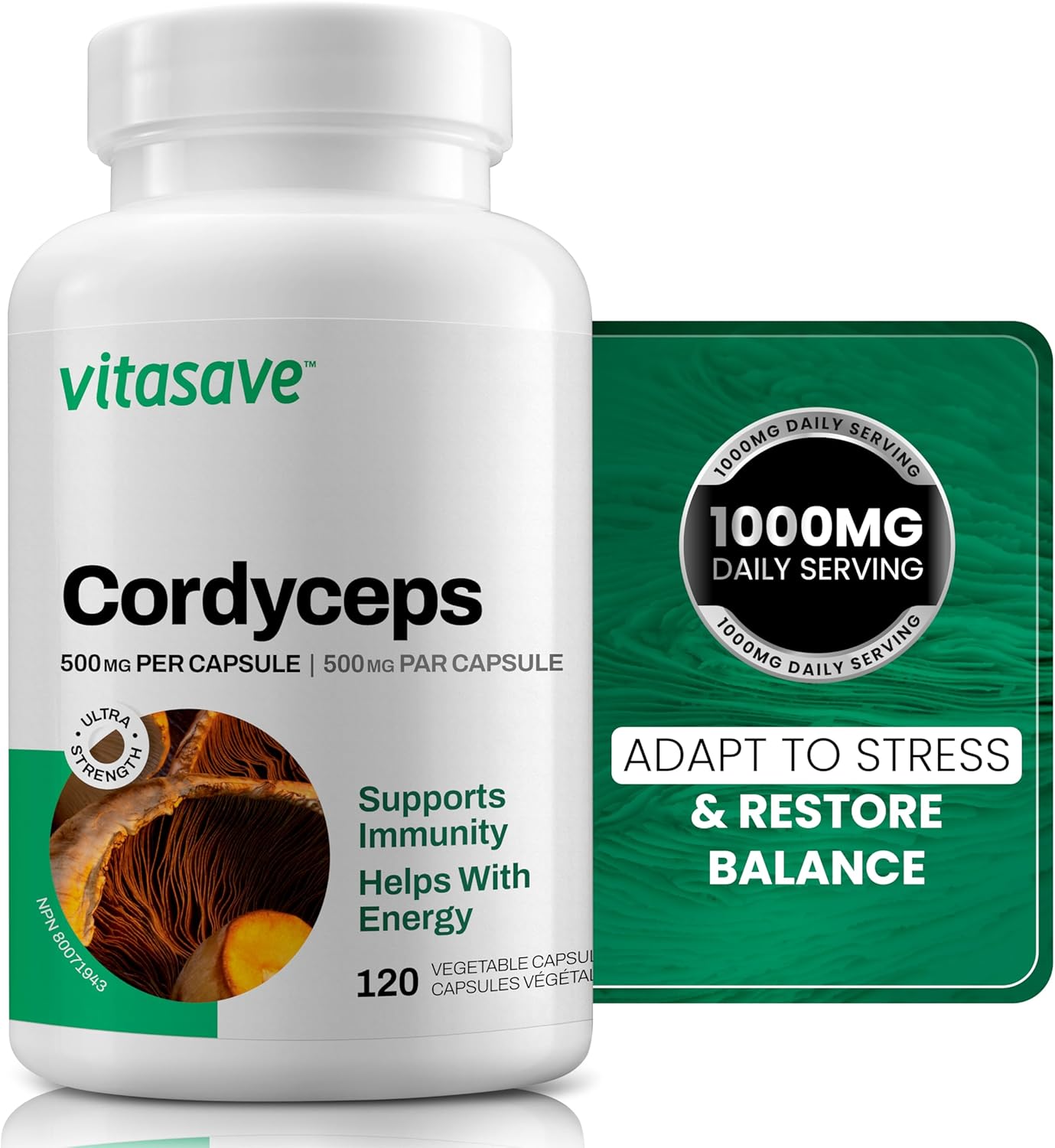 Ultra Strength 1000mg Cordyceps Mushroom Capsules for Natural Energy and Endurance Support - Non-GMO, Gluten-Free - 60 Day Supply