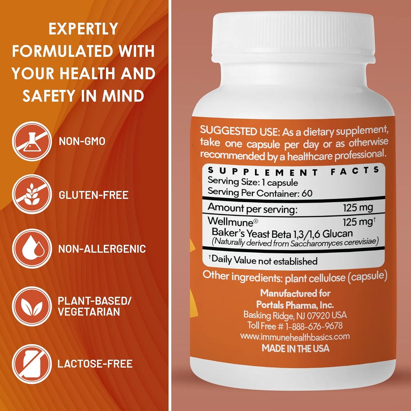 Ultra Strength Immunity Support Capsules with Wellmune Beta Glucan - Clinically Proven Immune Health Formula - 60 Capsules, 125 mg