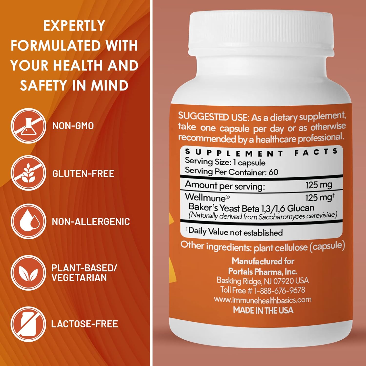 Ultra Strength Immunity Support Capsules with Wellmune Beta Glucan - Clinically Proven Immune Health Formula - 60 Capsules, 125 mg