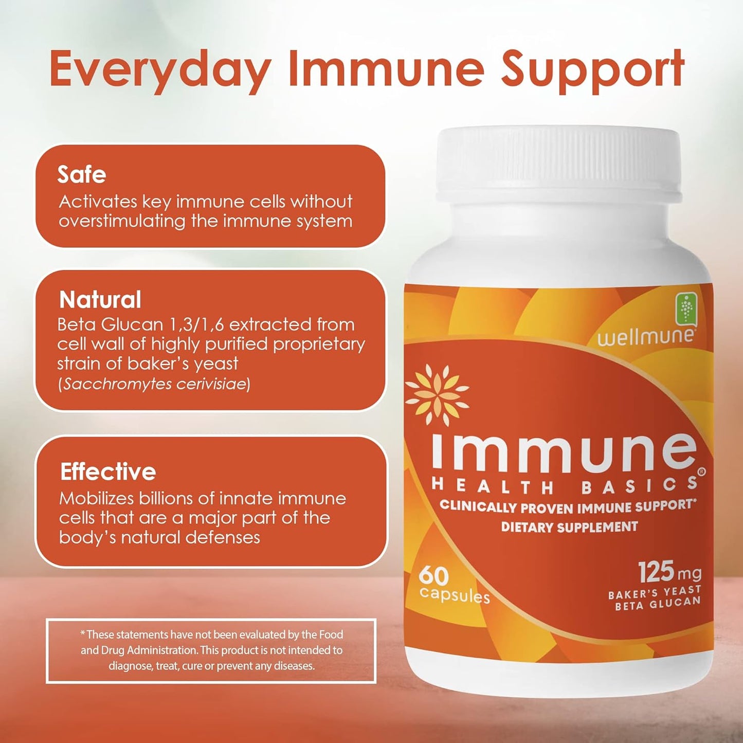 Ultra Strength Immunity Support Capsules with Wellmune Beta Glucan - Clinically Proven Immune Health Formula - 60 Capsules, 125 mg
