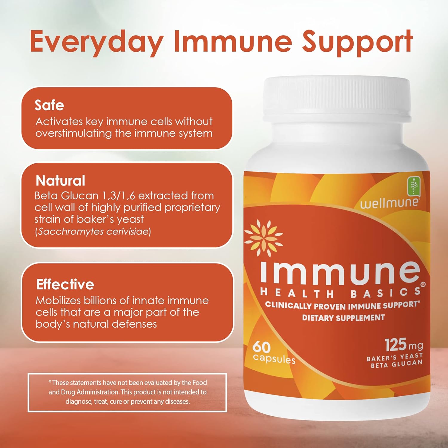 Ultra Strength Immunity Support Capsules with Wellmune Beta Glucan - Clinically Proven Immune Health Formula - 60 Capsules, 125 mg