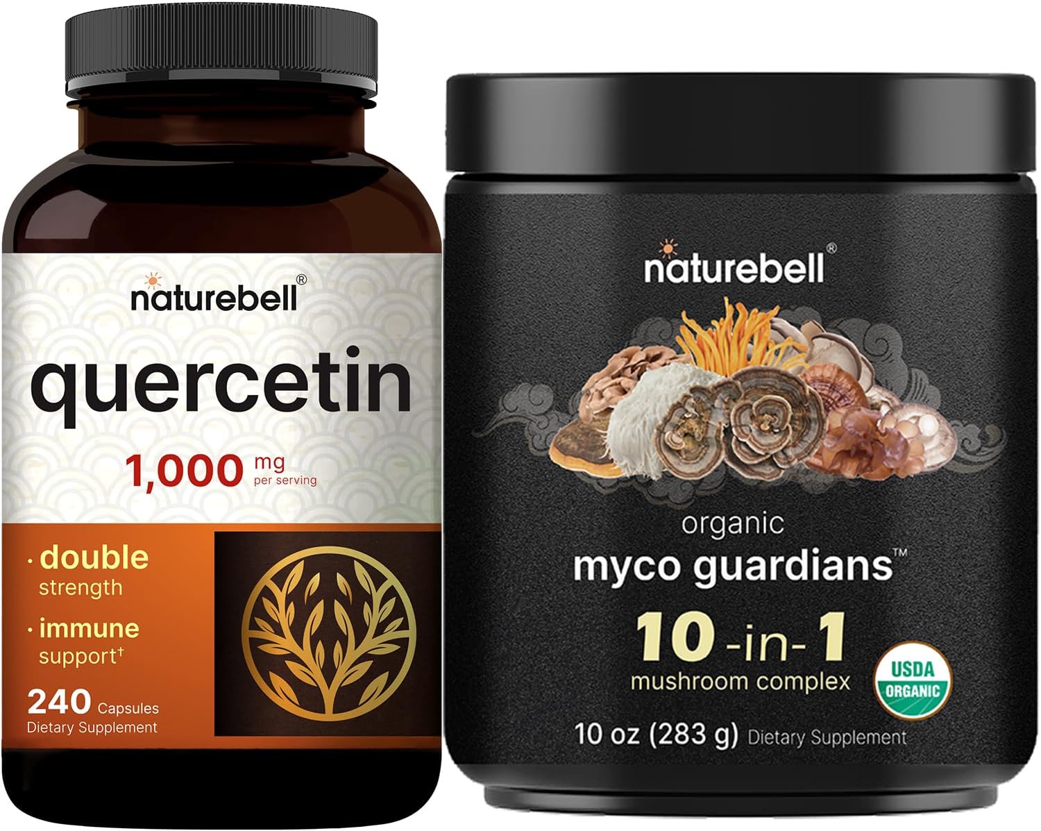 Ultra Strength Quercetin 1000mg Bundle with 10 in 1 Mushroom Powder - Immune & Brain Health Support