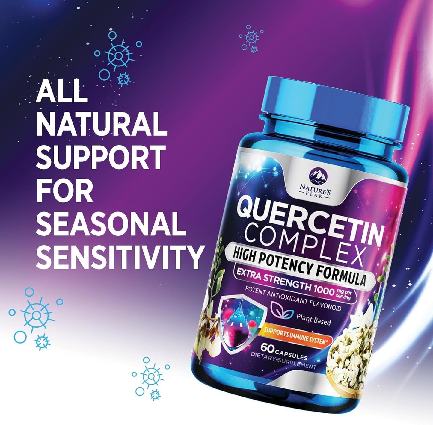 Ultra Strength Quercetin 500mg Capsules - Bioflavonoids & Antioxidant Support - Immune, Heart, Respiratory Health - Non GMO, Gluten Free - 60 Capsules
