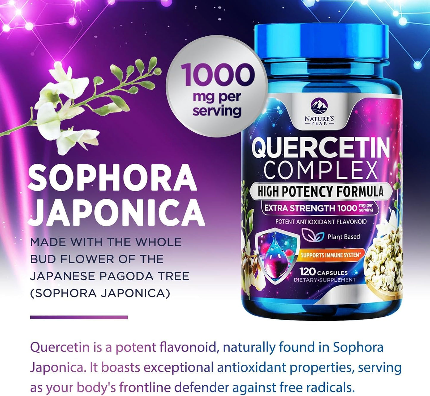 Ultra Strength Quercetin Capsules 1000mg Serving | Immune & Heart Health Support Supplement - 120 Capsules