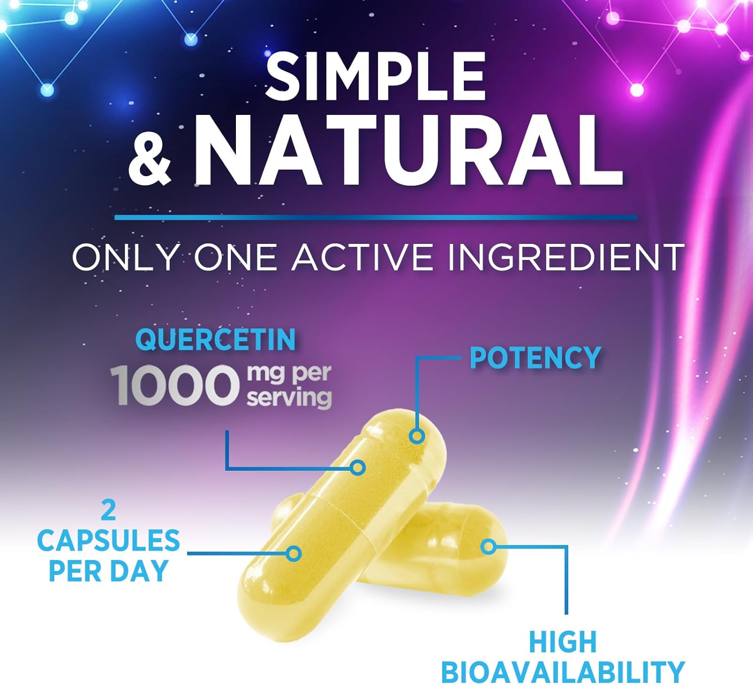 Ultra Strength Quercetin Capsules 1000mg Serving | Immune & Heart Health Support Supplement - 120 Capsules