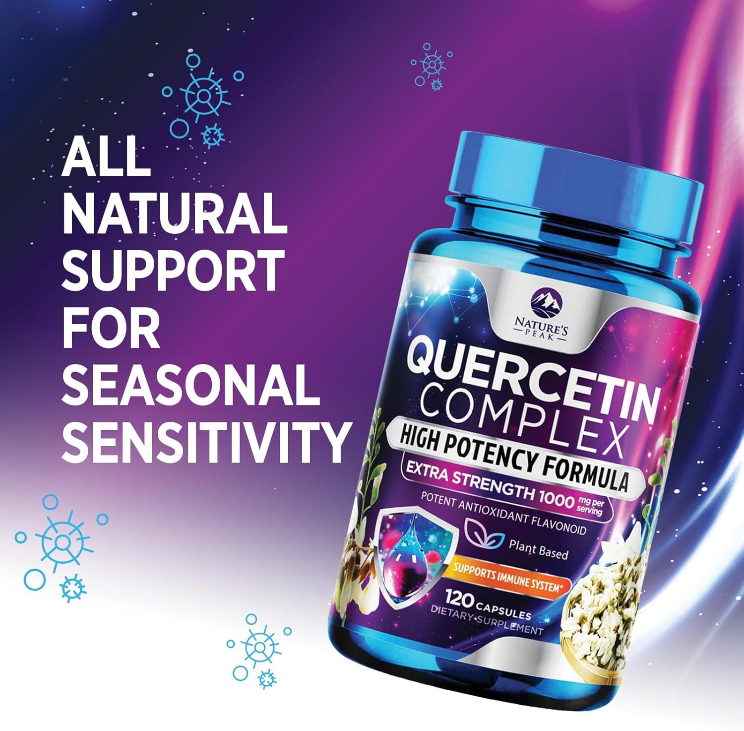 Ultra Strength Quercetin Capsules 1000mg Serving | Immune & Heart Health Support Supplement - 120 Capsules