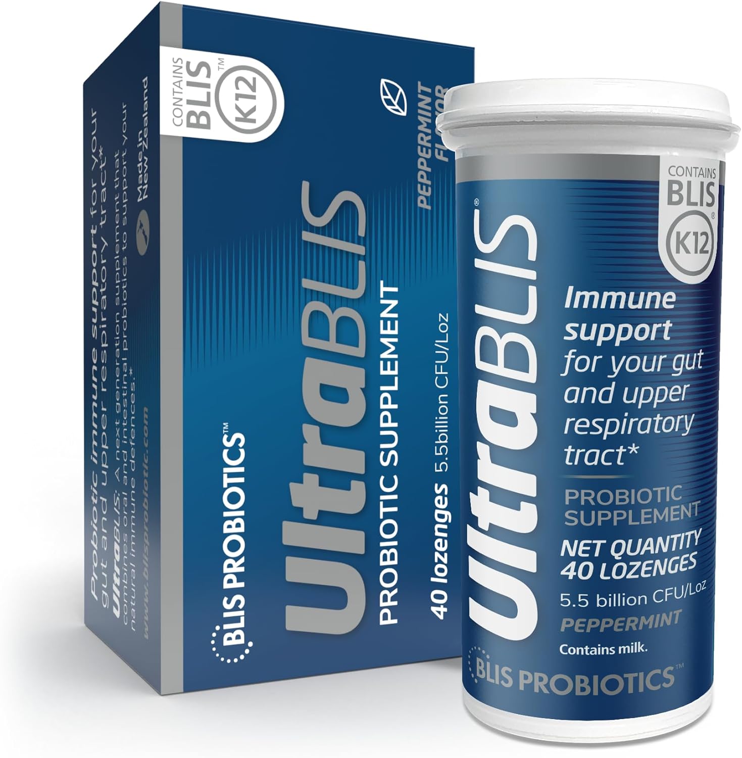 UltraBLIS Probiotic Immune Support Supplement - Gut and Oral Probiotics for Daily Immunity - Scientifically Tested Strains with K12 - 40 Lozenges