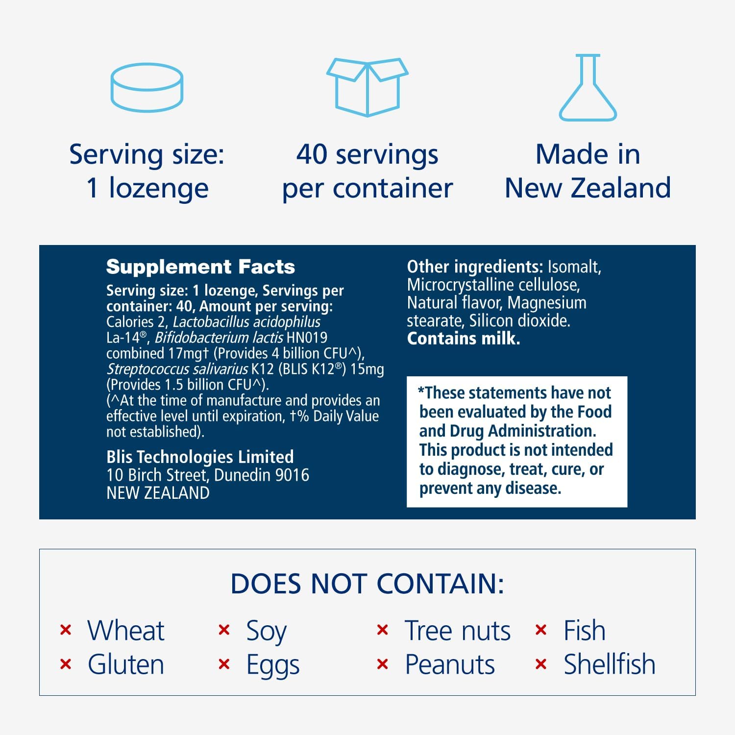 UltraBLIS Probiotic Immune Support Supplement - Gut and Oral Probiotics for Daily Immunity - Scientifically Tested Strains with K12 - 40 Lozenges