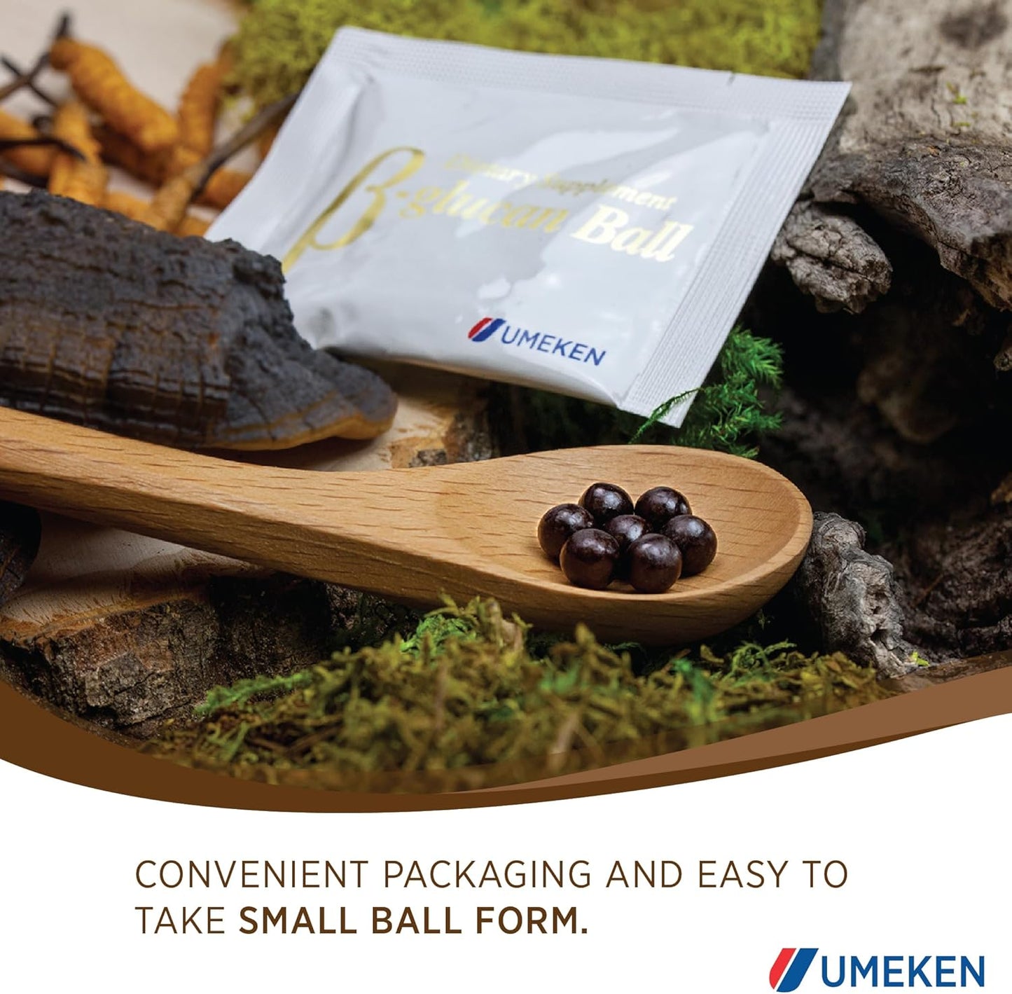 Umeken Beta Glucan Mushroom Extract Supplement, Immune Boost, 90 Packets, 3 Month Supply