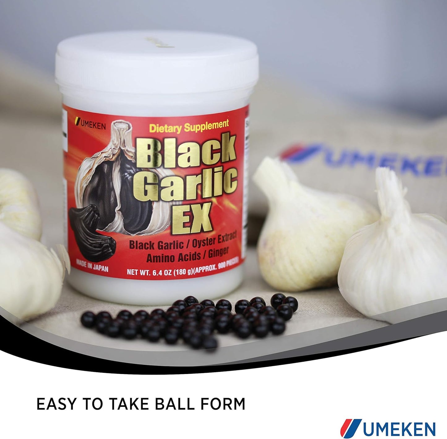 Umeken Black Garlic EX Supplement with Vitamin B, Allicin, Amino Acid, Oyster Extract, Ginger - 6.4 oz, Pack of 2 - 4-6 Month Supply