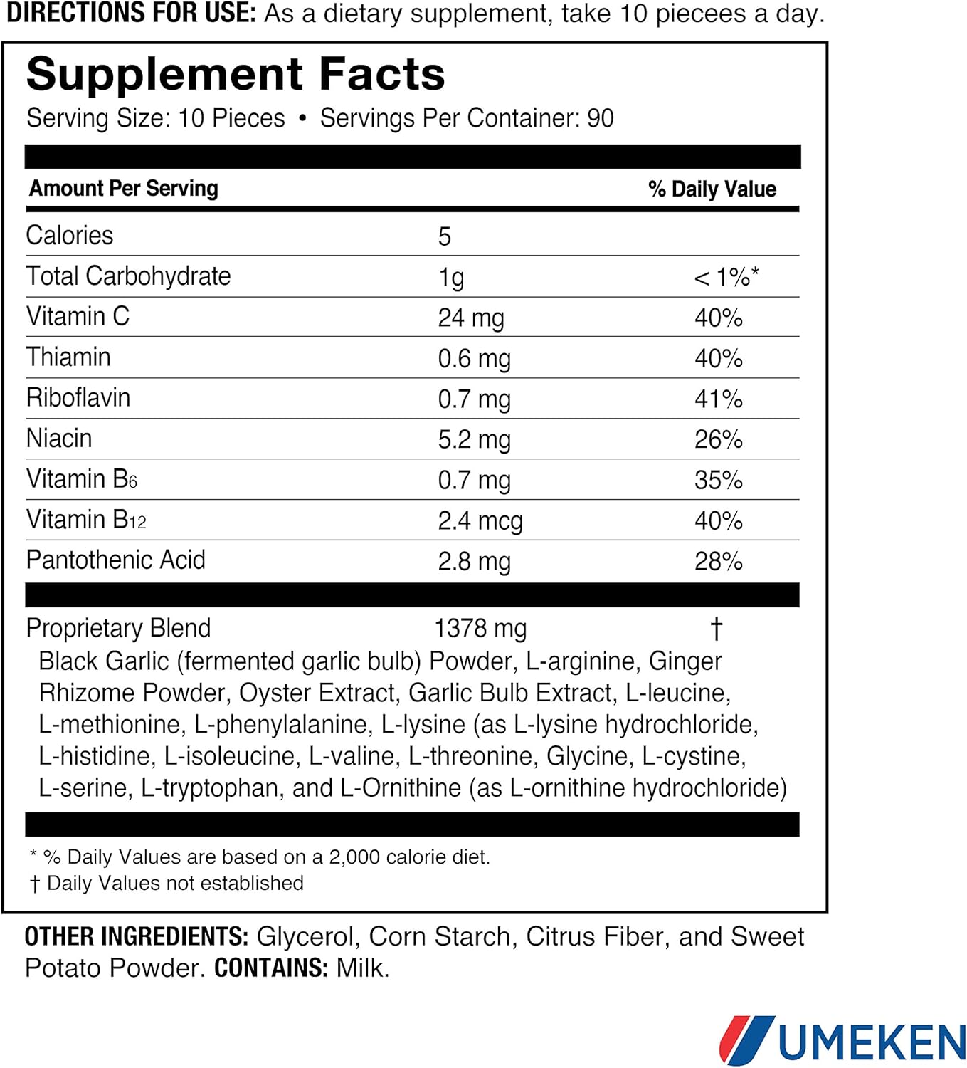 Umeken Black Garlic EX Supplement with Vitamin B, Allicin, Amino Acid, Oyster Extract, Ginger - 6.4 oz, Pack of 2 - 4-6 Month Supply