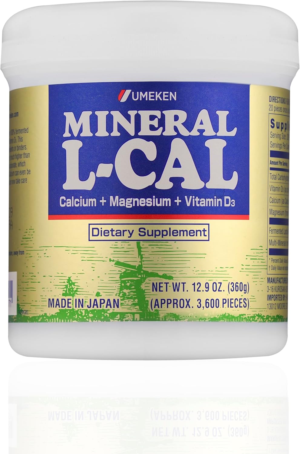 Umeken Mineral L-Cal: Calcium Magnesium D3 Supplement in Water-Soluble Ball Format with Vitamin D3, Enriched with Magnesium and Minerals, Fast-Absorbing, 3,600 Balls & 360g