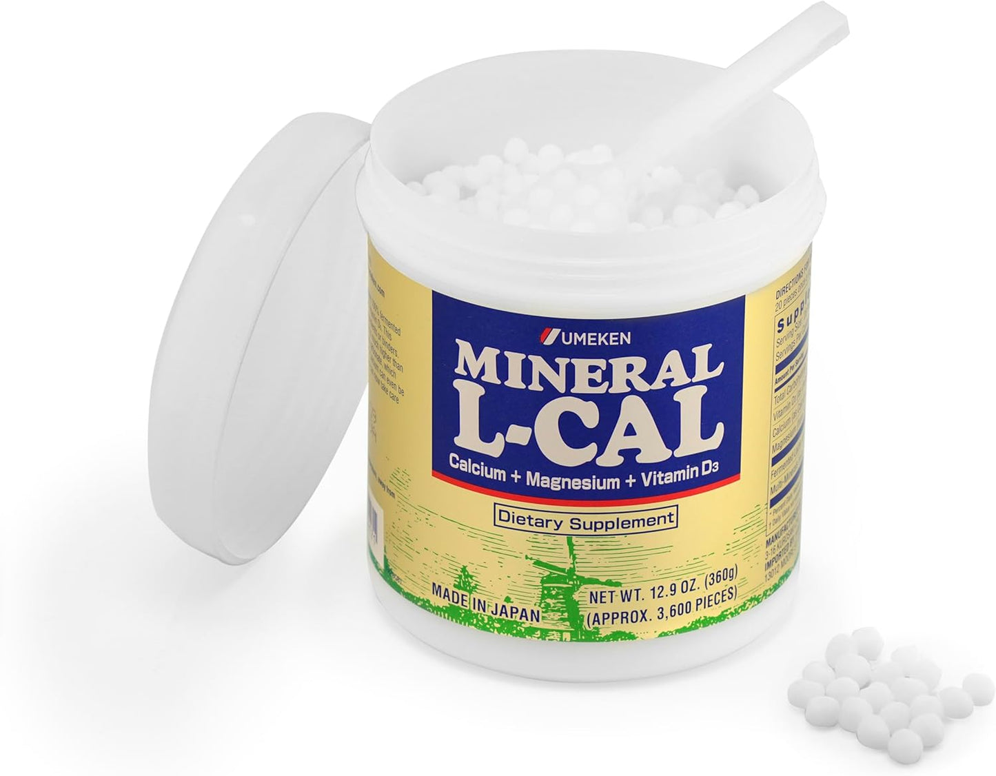 Umeken Mineral L-Cal: Calcium Magnesium D3 Supplement in Water-Soluble Ball Format with Vitamin D3, Enriched with Magnesium and Minerals, Fast-Absorbing, 3,600 Balls & 360g