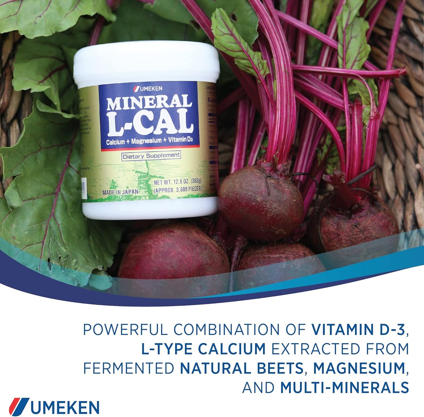 Umeken Mineral L-Cal: Calcium Magnesium D3 Supplement in Water-Soluble Ball Format with Vitamin D3, Enriched with Magnesium and Minerals, Fast-Absorbing, 3,600 Balls & 360g