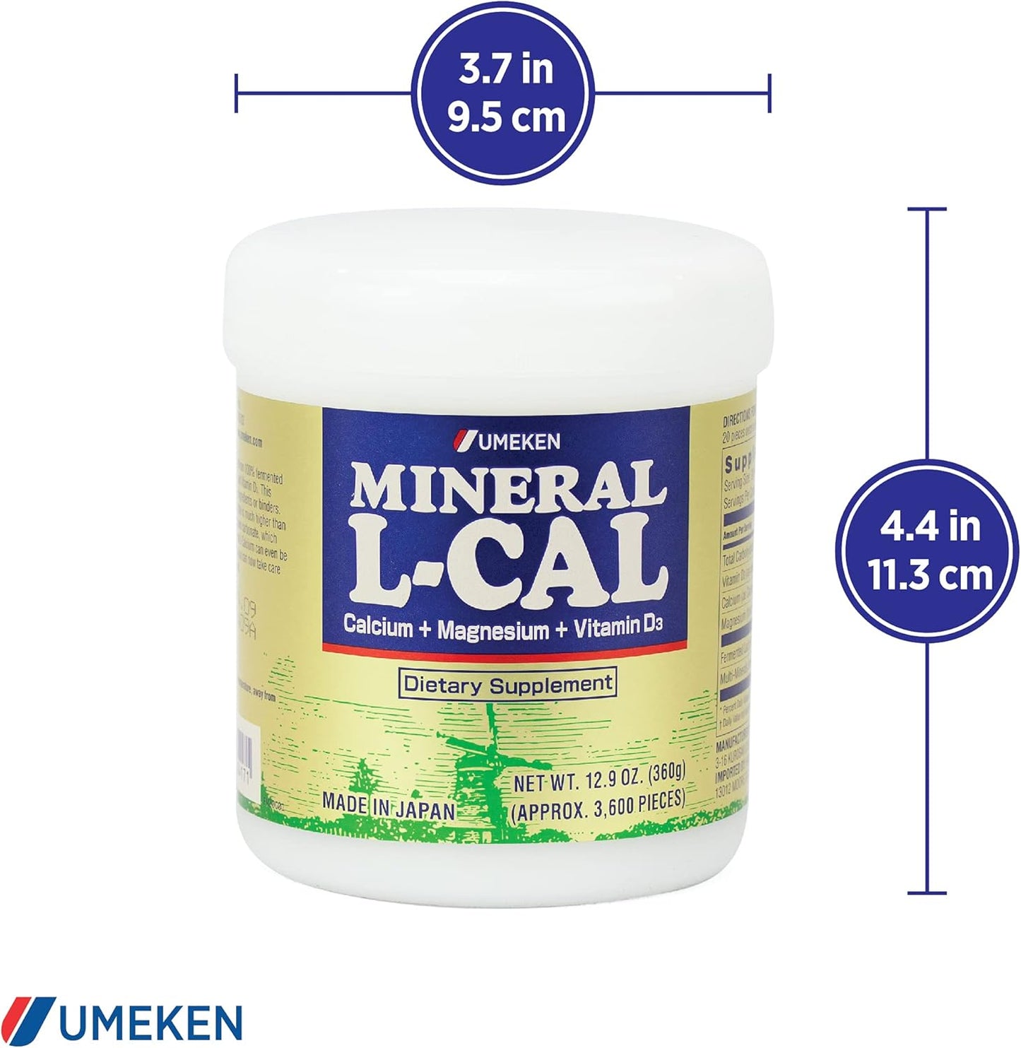 Umeken Mineral L-Cal: Calcium Magnesium D3 Supplement in Water-Soluble Ball Format with Vitamin D3, Enriched with Magnesium and Minerals, Fast-Absorbing, 3,600 Balls & 360g