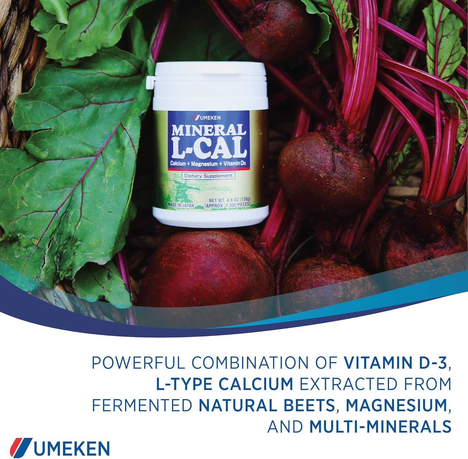 Umeken Mineral L-Cal: Water Soluble Calcium Magnesium D3 Supplement Balls with Vitamin D3, Magnesium, and Minerals, Fast Absorbing, 1,300 Balls x 2 Bottles, 130g