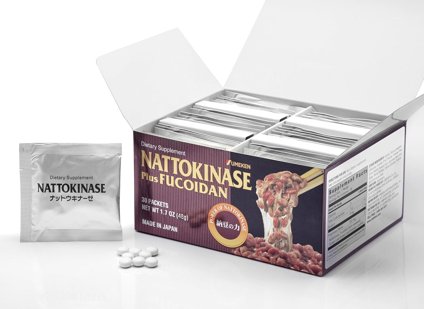 Umeken Nattokinase Plus Fucoidan: Circulatory Support Supplement, 2500FU Natto, Odor Free & Easy to Take, Okinawan Fucoidan, 30 Count