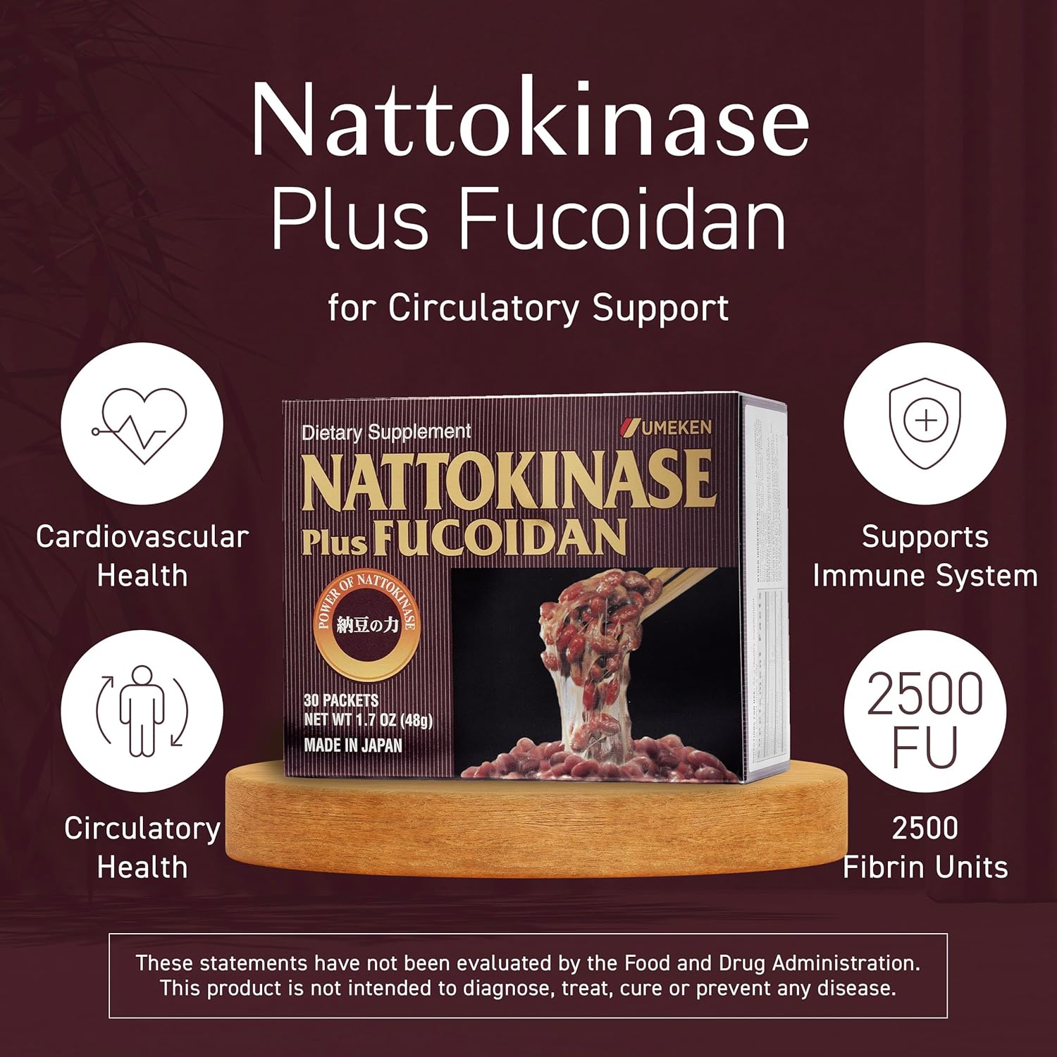 Umeken Nattokinase Plus Fucoidan: Circulatory Support Supplement, Odor-Free & Easy-to-Take, 2500FU Natto, Okinawan Fucoidan, 30 Count