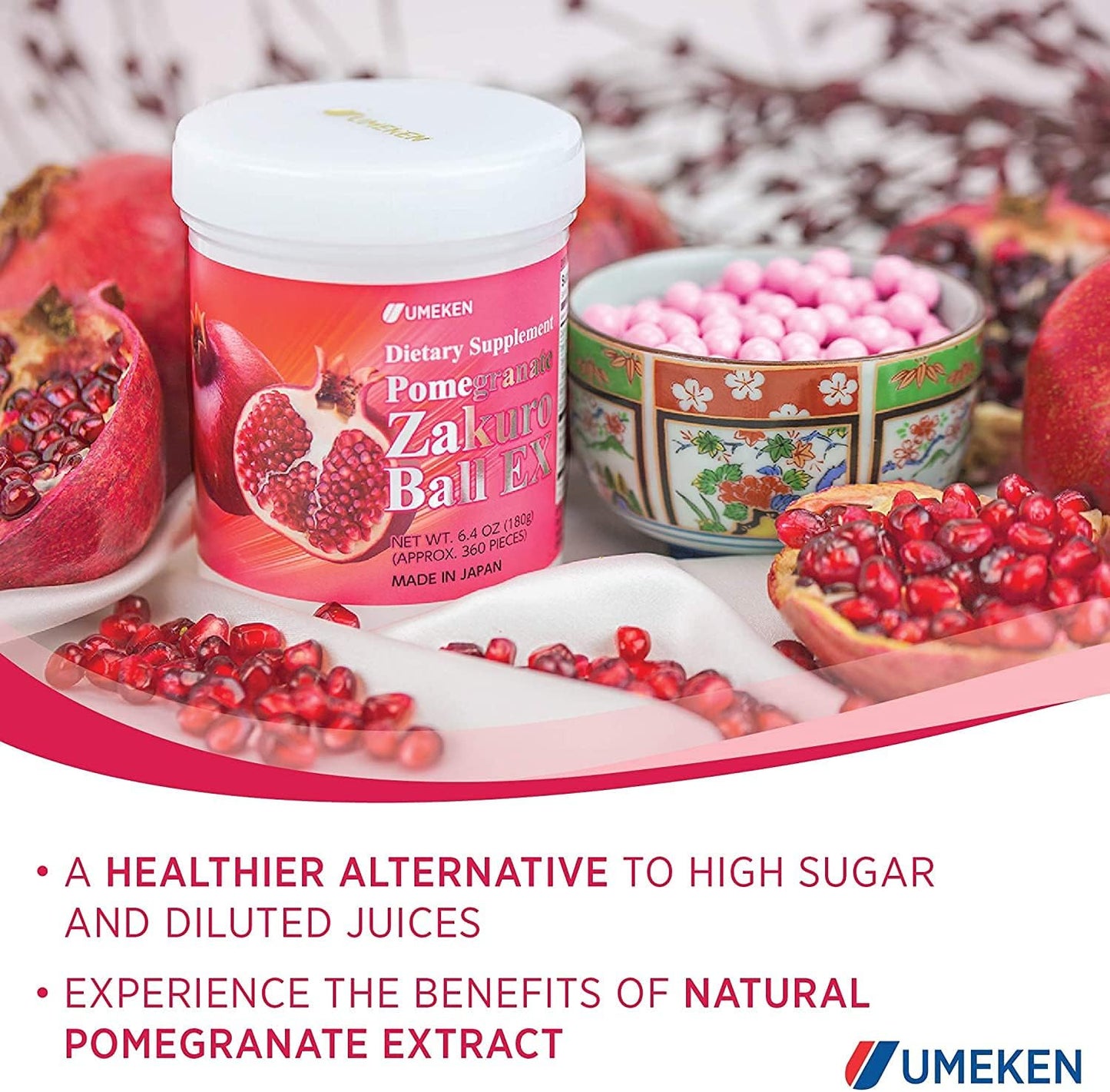 Umeken Pomegranate Chewable Supplement for Women - 360 Count Bottle (2 Month Supply) - Natural Vitamins, Minerals, Citric Acids, Tannins - Japanese Pomegranate Dietary Supplement