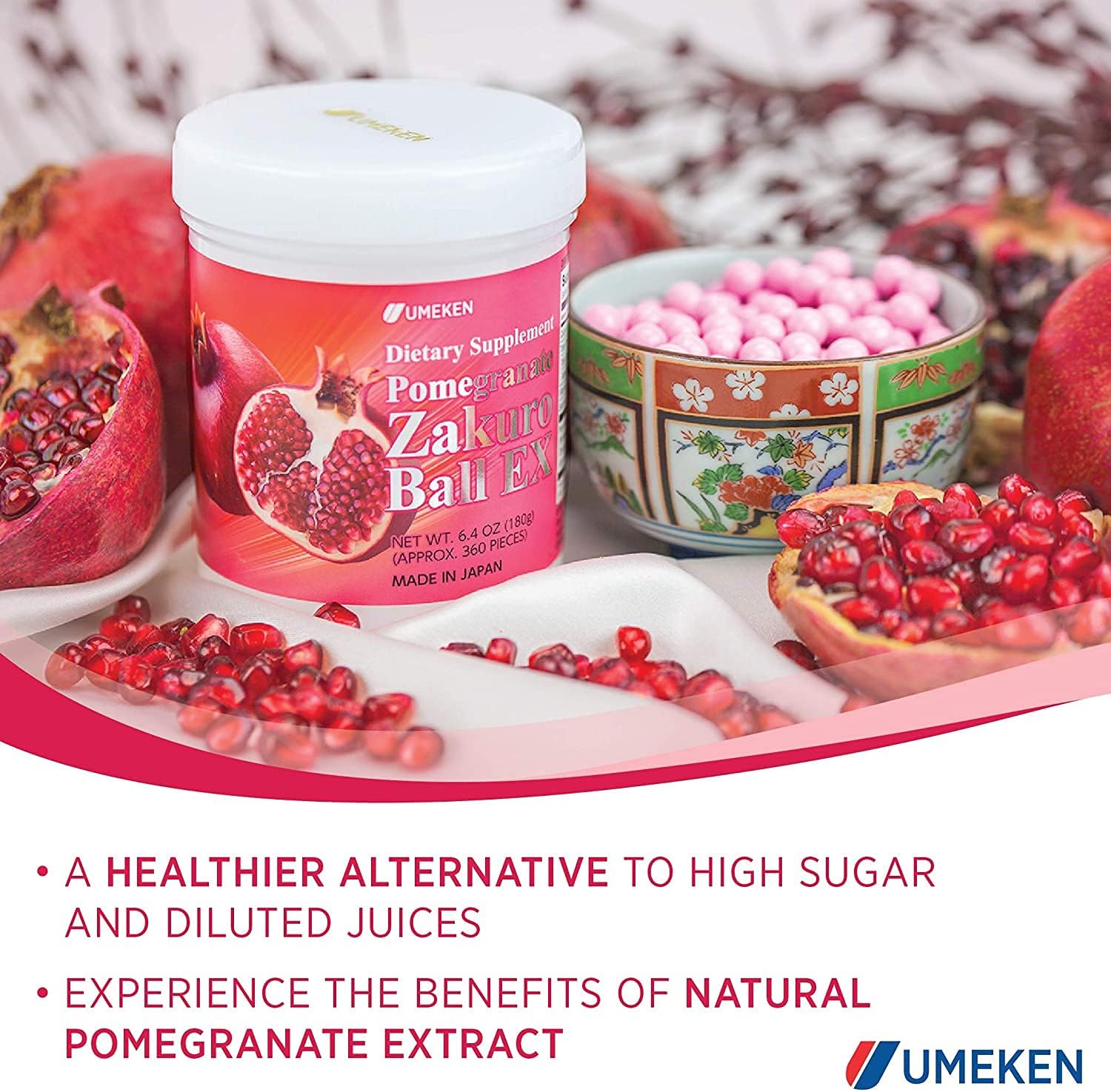 Umeken Pomegranate Chewable Supplement for Women - 360 Count Bottle (2 Month Supply) - Natural Vitamins, Minerals, Citric Acids, Tannins - Japanese Pomegranate Dietary Supplement