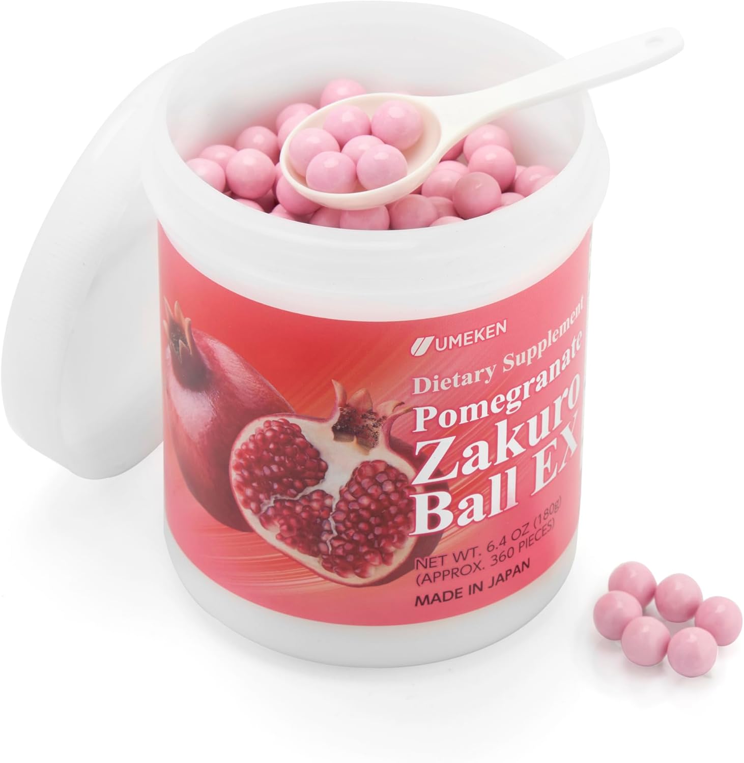 Umeken Pomegranate Chewable Supplement for Women, 360 Count, 1 Year Supply, Japanese Pomegranate Balls with Natural Vitamins, Minerals, Citric Acids & Tannins, Pack of 6 Bottles