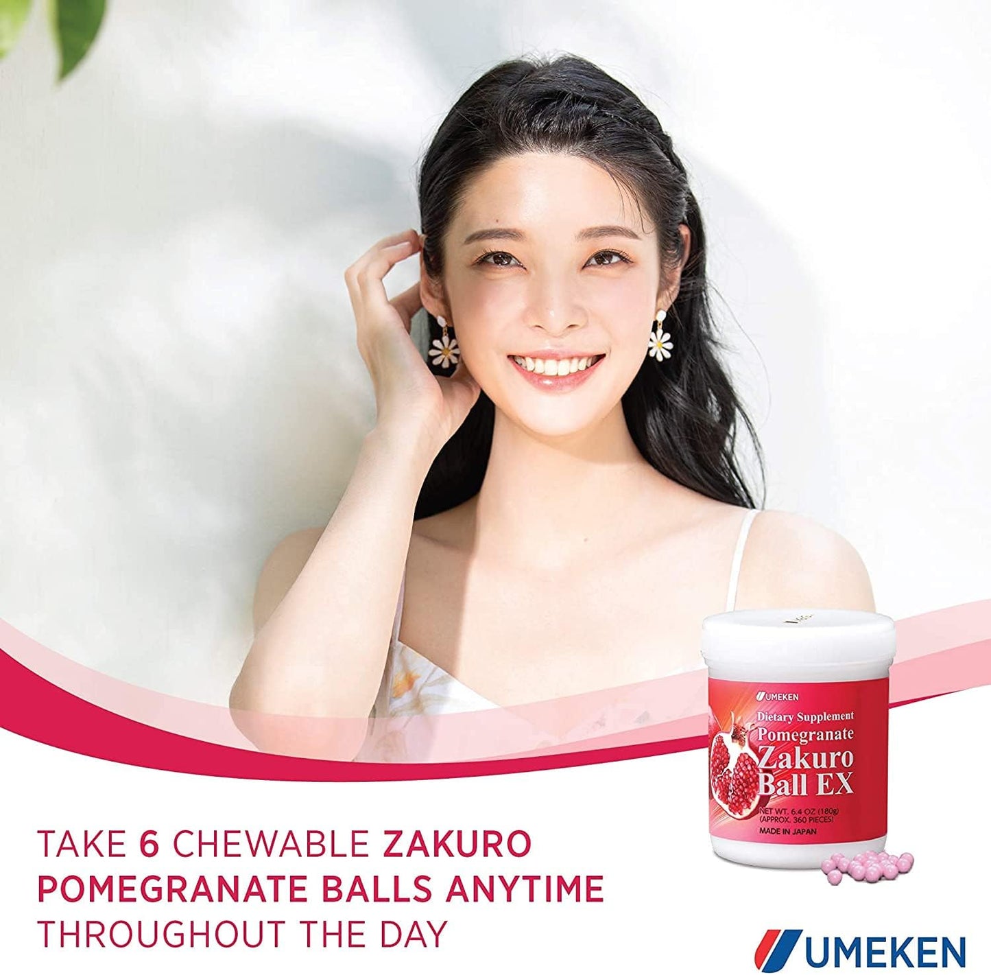 Umeken Pomegranate Chewable Supplement for Women, 360 Count, 1 Year Supply, Japanese Pomegranate Balls with Natural Vitamins, Minerals, Citric Acids & Tannins, Pack of 6 Bottles