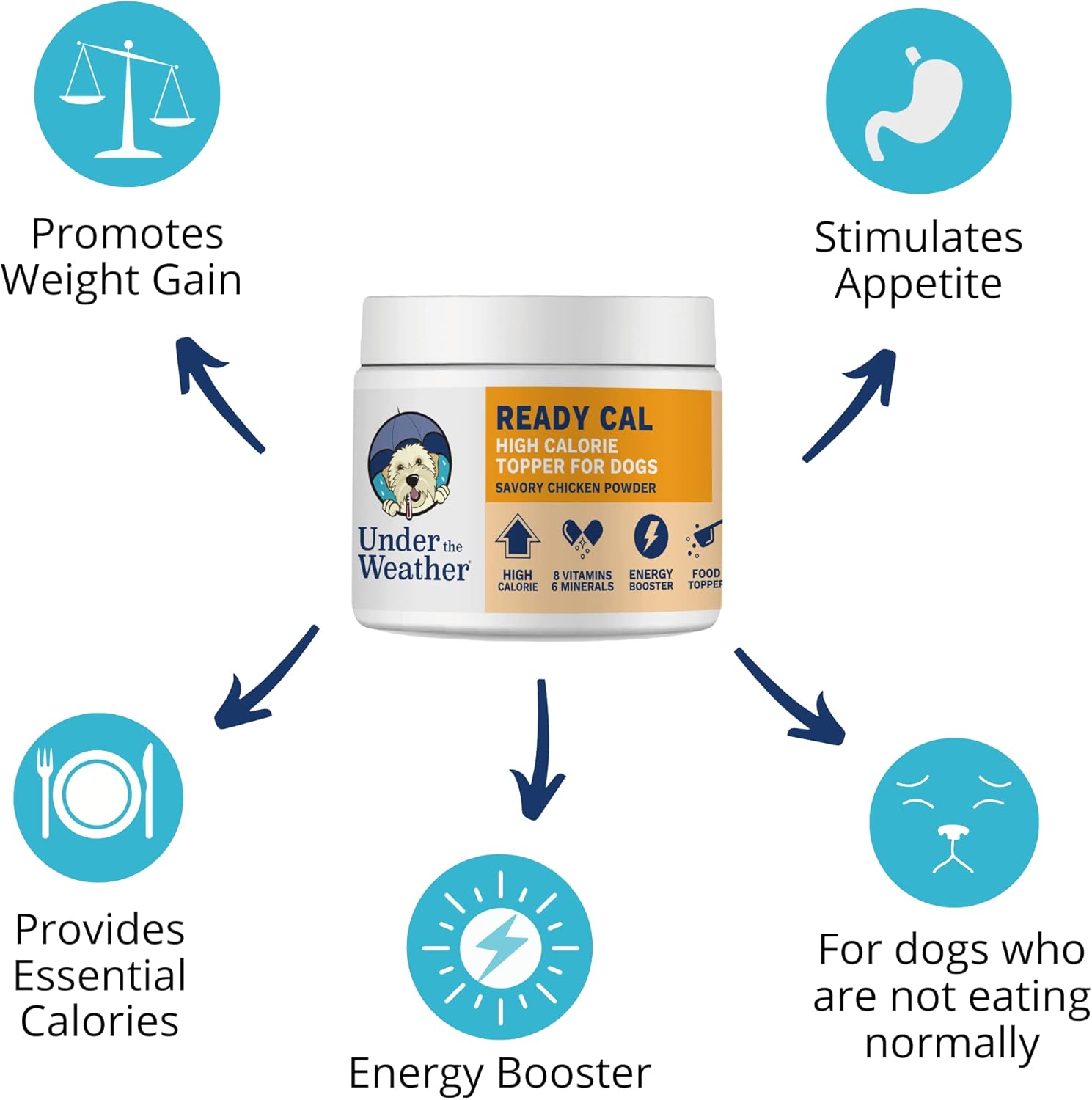 Under the Weather Ready Cal Powder for Dogs - High-Calorie Weight Gainer, Appetite Stimulant, Energy Booster Supplement - 12 Ounces