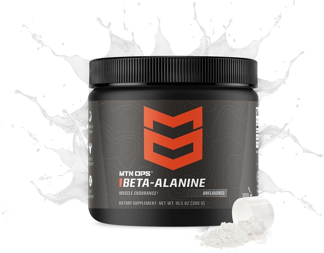 Unflavored Beta Alanine Powder Pre Workout, 3g per Serving, 100 Servings - MTN OPS
