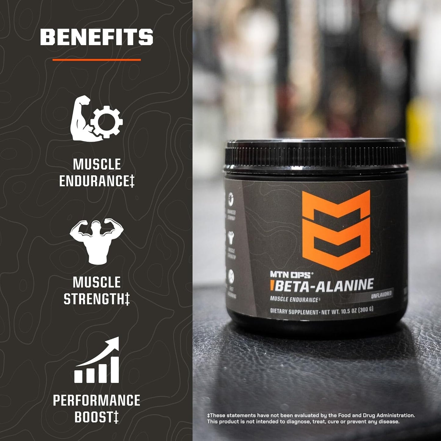 Unflavored Beta Alanine Powder Pre Workout, 3g per Serving, 100 Servings - MTN OPS