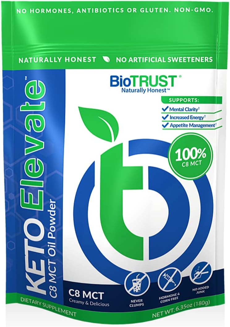 Unflavored BioTrust Keto Elevate Pure C8 MCT Oil Powder with BlenderBottle - Bundle Deal