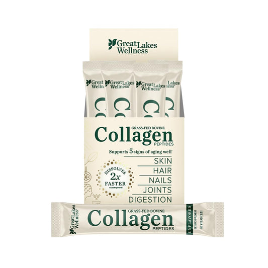 Unflavored Collagen Peptides Powder from Great Lakes Wellness - Hydrolyzed for Skin, Hair, Nails, Joints, & Digestion - Non-GMO, Keto, Kosher - 20 Quick Dissolve Sticks - BoostGo Australia