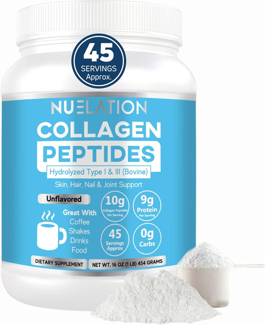 Unflavored Collagen Peptides Protein Powder 1LB - Type 1 & 3 Hydrolyzed Bovine Collagen for Skin, Hair, Nails & Structure Support - BoostGo Australia