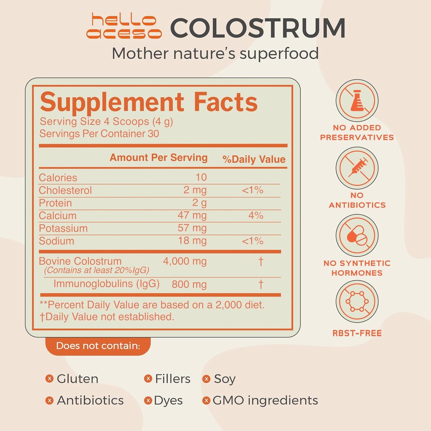 Unflavored Colostrum Powder for Immune Support, Energy Boost, and Gut Health - Superfood Supplement for Men and Women