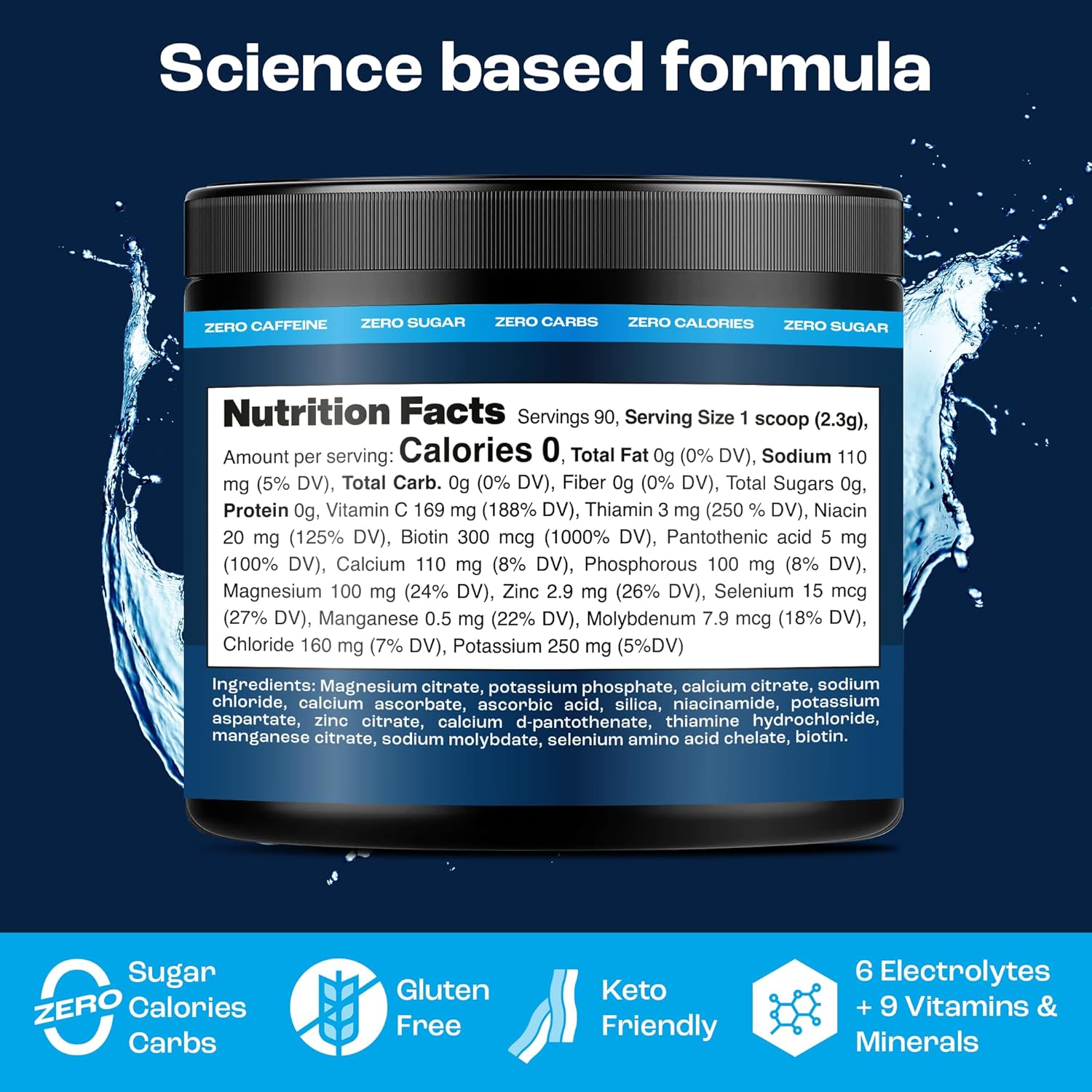Unflavored Electrolyte Powder with Key Nutrients - Keto-Friendly Hydration Powder for Post Workout Recovery - 90 Servings