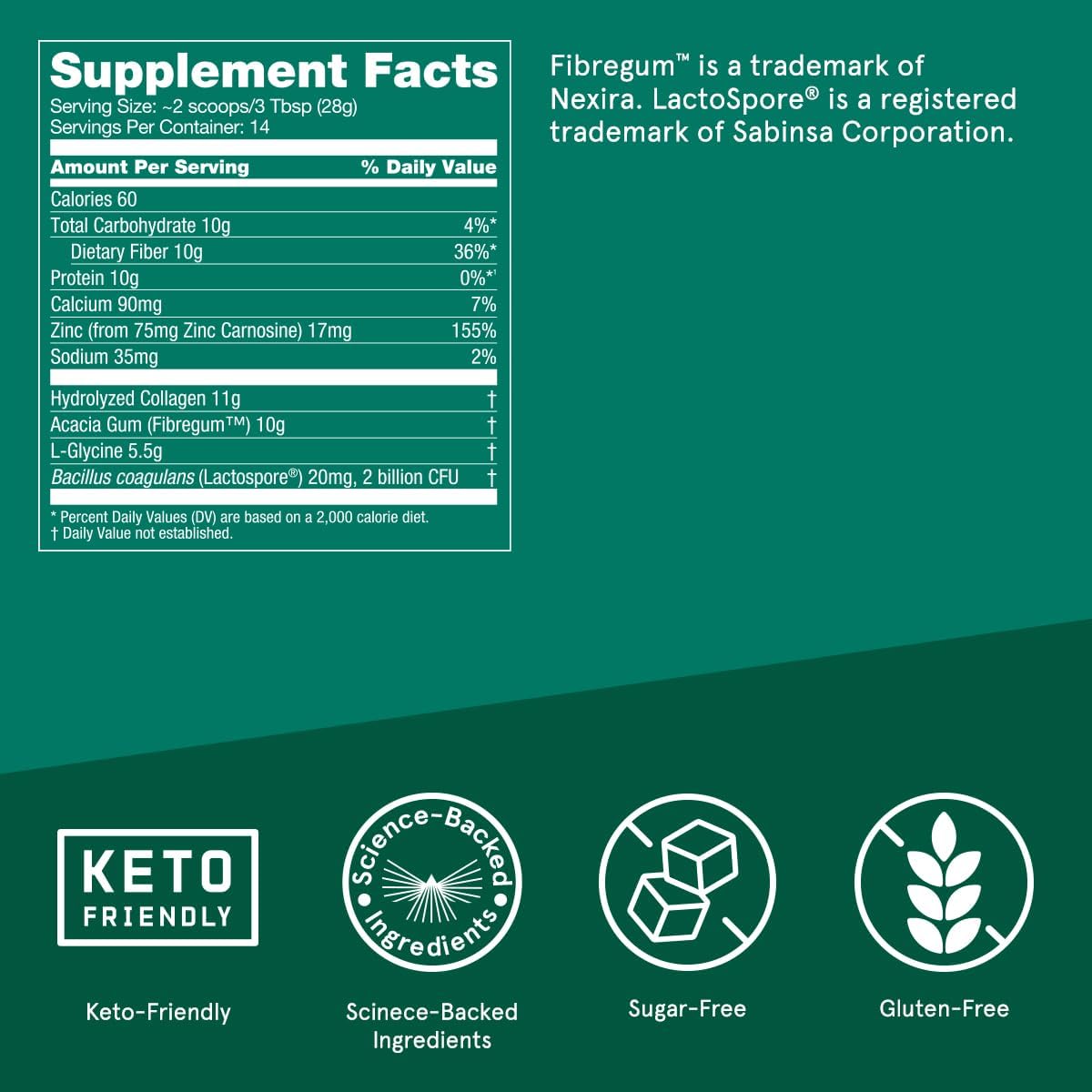 Unflavored Grass-Fed Collagen Peptides for Gut, Skin, Bone & Joint Support - 14oz Bulletproof Protein