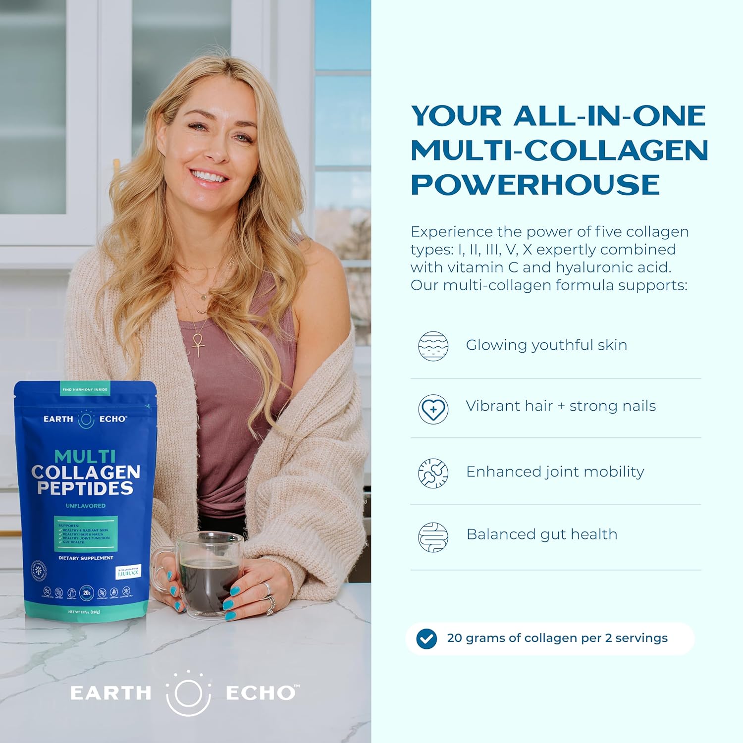 Unflavored Grass-Fed Multi Collagen Peptides Powder with Probiotics - Supports Immune & Gut Health, Radiant Skin - Dairy-Free