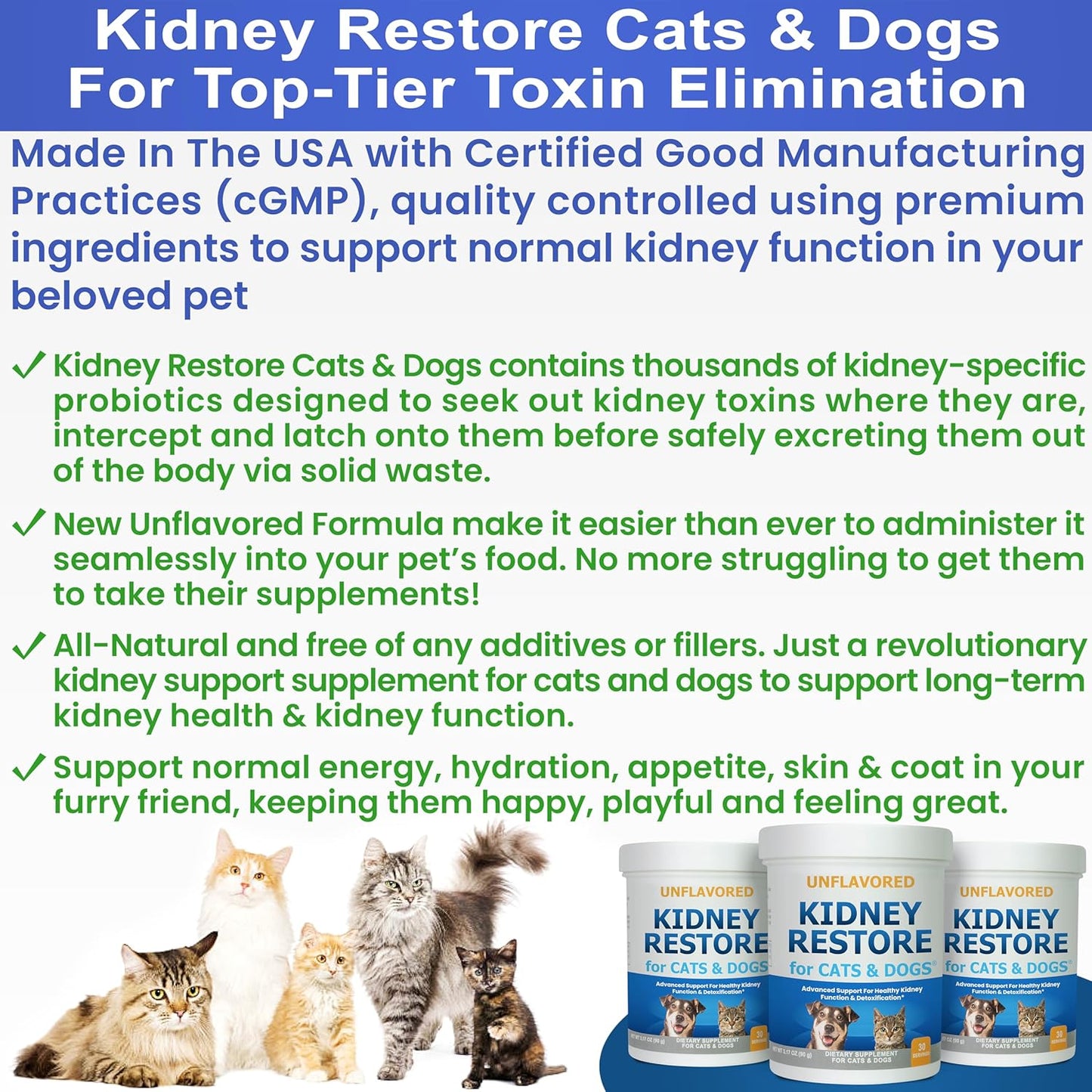 Unflavored Kidney Restore Supplement for Cats and Dogs - Supports Normal Kidney Function and Health in Pets